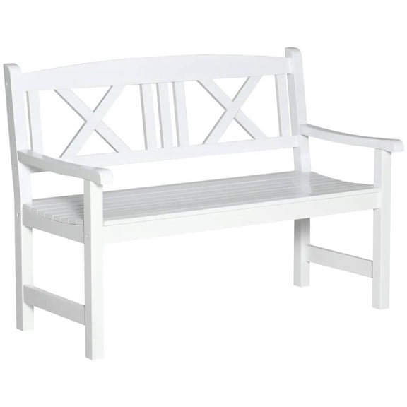 Topcobe 4FT Wooden Outdoor Loveseat Bench, Stylish X-Back Seating for Garden, Patio, Yard, Porch, White, Perfect for Relaxation