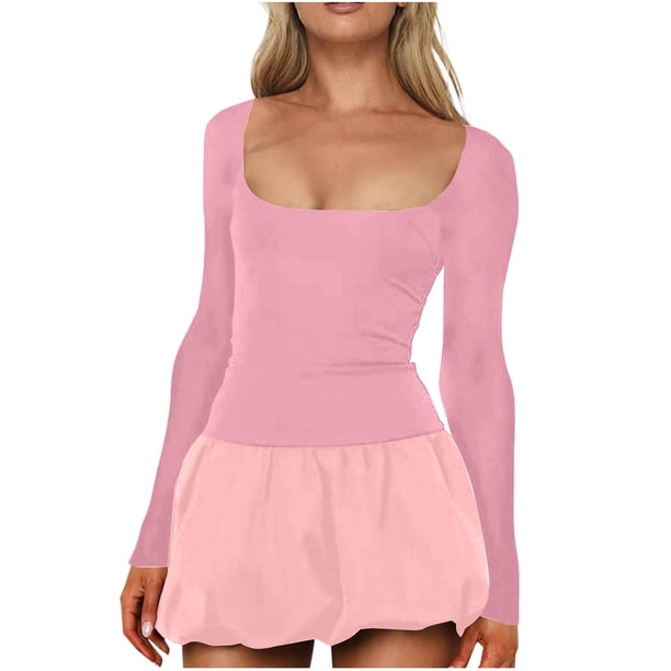 Vestido de Manga Corta para las Mujeres, Color Sólido Encaje Hasta Cintura Retracta Satén Tenedor Dividido, Cuello Redondo Midi