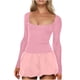 thumbnail image 1 of Vestido de Manga Corta para las Mujeres, Color Sólido Encaje Hasta Cintura Retracta Satén Tenedor Dividido, Cuello Redondo Midi, 1 of 8