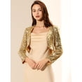 thumbnail image 3 of Chaqueta De Lentejuelas Para Mujer Manga Larga Cárdigan Recortado Con Frente Abierto Bolero Shrug oro L, 3 of 6