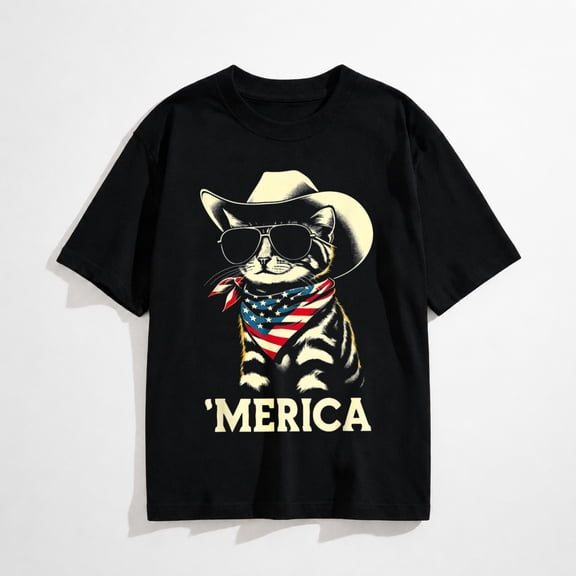 USA 'Merica Cat 4th of July Men Women Funny Patriotic T-Shirt