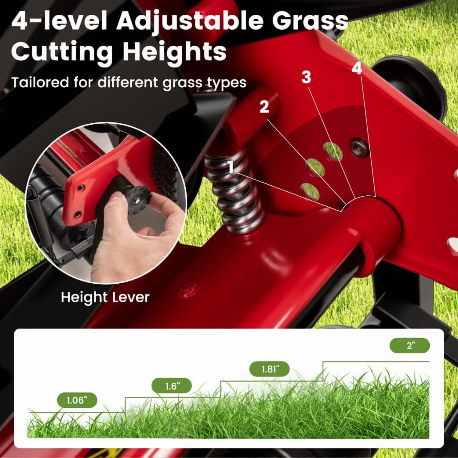 YYAo 14 Inch Push Lawn Mower with 5 Steel Blades and Grass Catcher Bag-Red