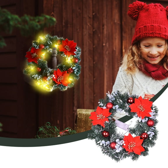 Tarmeek Christmas Wreath with Lights 13.7 Inches Battery Operated Christmas Wreaths for Front Door Christmas Reef for Door with Bows, Berries, Gift Boxes, Christmas Wreaths for Windows