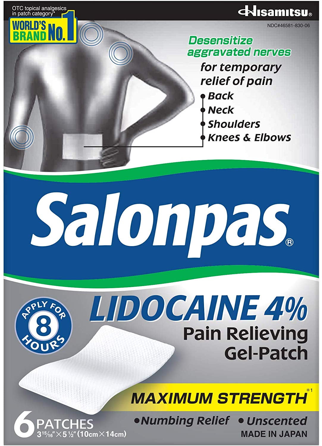 Salonpas Lidocaine Pain Relieving Maximim Strength Gel-Patch, 6 Ea