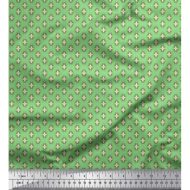 Soimoi Japan Crepe Satin Fabric Geometric Ikat Print Sewing Fabric Yard 42 Inch Wide