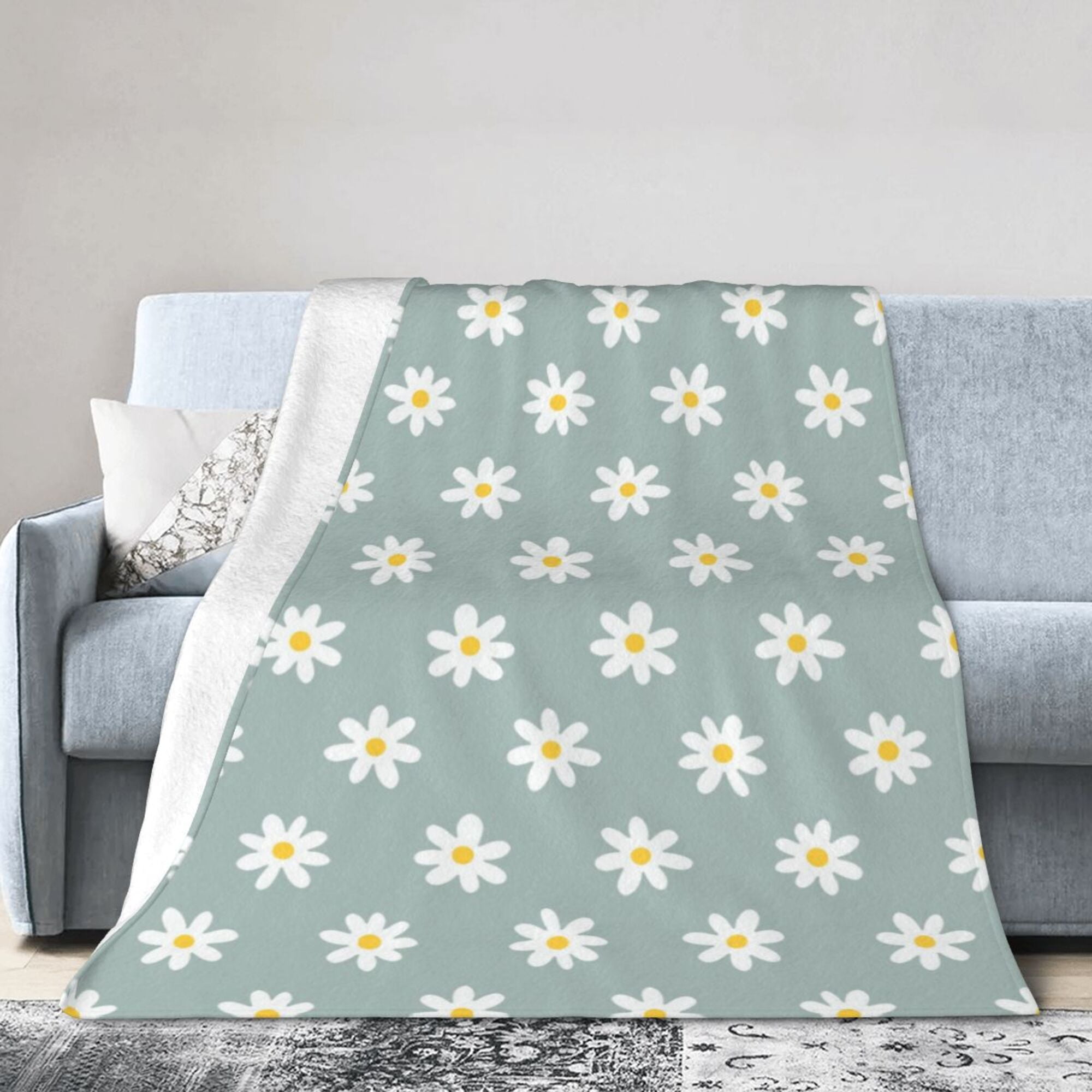 DouZhe Ultra Soft Micro Fleece Lightweight Flannel Bed Blanket Bloom Daisy Flowers Print Cozy Warm Throw Blankets 60 x50