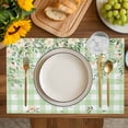 thumbnail image 4 of Watercolor Floral Placemats Set of 4, Spring Flowers Leaves Botanical Green Plaid Placemats for Dining Table, Place Mats for Kitchen Tabletop, Waterproof Wipeable Dining Table Mats Set, 4 of 9
