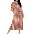thumbnail image 3 of Fartey Women's Zipper Front Robes Cute Heart Print Short Sleeve Nightgown Long House Coat Full Length Loose Loungewear with Pockets Coffee 2XL, 3 of 8