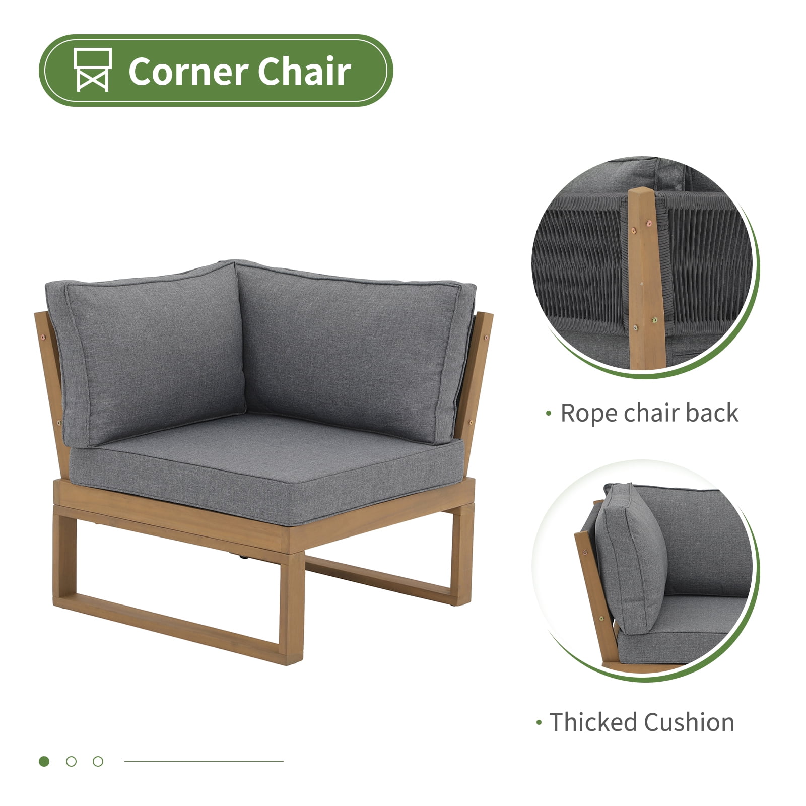 JOIVI Outdoor 4-Piece Acacia Wood Furniture Set, All-Weather Patio Sectional Sofa Set, Rope Lounge Couch with Wood Table, Gray Cushion