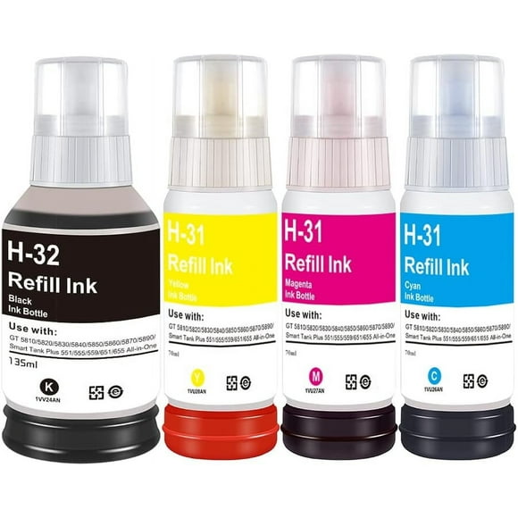 UTAH-31 32XL Refill Ink Set Replacement for HP 32XL 31 Ink Bottle Compatible with HP Smart Tank 5000 7301 6001 7602 5101 7001 Plus 551 651 Printers (4-Pack, 1 Black, 1 Cyan, 1 Magenta, 1 Yellow)