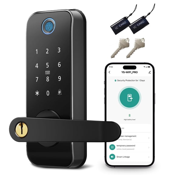 Smart Fingerprint Door Lock with Handle, Keyless Entry Door Knob with Touchscreen Keypad and Built-in WiFi, Electronic Smart Lock for Front Door Bedroom and Interior Doors