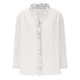 thumbnail image 5 of XIAOCHA Ruffle Trim Linen Tops For Women Three Quarter Sleeve V Neck Pullover Top Casual Weekend Blouses, 5 of 7