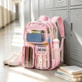 thumbnail image 2 of Transparent Backpack for Women Men, Clear PVC Bookbag Stadium Approved Heavy Duty School Bag with Reinforced Shoulder Straps - Spacious Travel Daypack for Students Teens Adults, Concert, Work, Pink, 2 of 7
