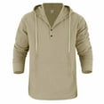 thumbnail image 4 of WIZUTIZ Mens Linen Henley Hoodies Long Sleeve Button Down Sweatshirts Drawstring Casual Beach Pullover Tops Fall Fashion Shirt, 4 of 5
