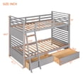 thumbnail image 4 of Twin Over Twin Bunk Bed with Two Storage Drawers,Detachable Wood Bunk Bed Frame with Inclined Ladder and Safety Guardrail,Convertible to 2 Separated Beds,Solid Wood Bunkbed for Kids Teens Adults,Gray, 4 of 7