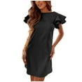 thumbnail image 2 of Honeeladyy Beach Party Loose Dresses on Clearance Fashion Women Attractive Casual Backless Round-Neck Solid Short Sleeve Mini Dress, 2 of 9
