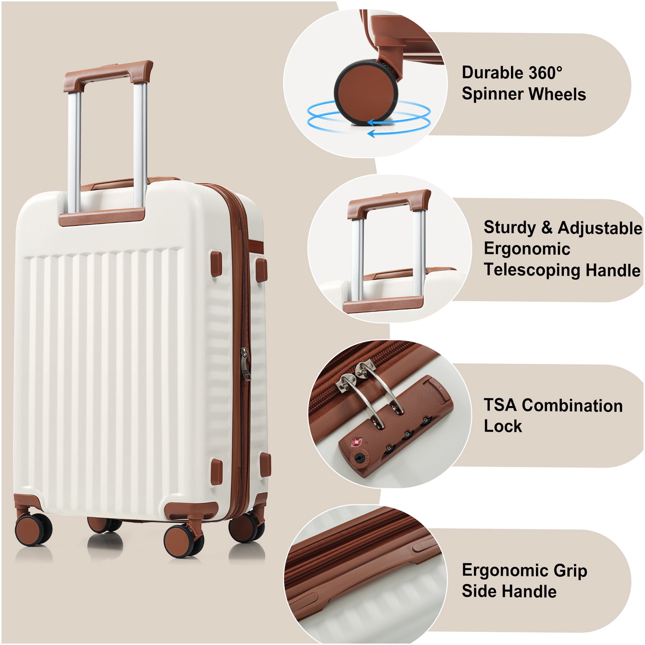 JERFIT 3-Piece Hard Shell Luggage Set with USB Port, Front-Open Carry-On, 360° Spinner Wheels & TSA Lock for Effortless Travel