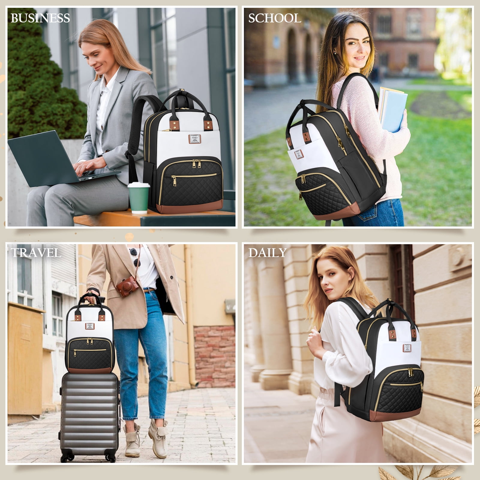 IGOLUMON Women's Backpacks for Laptop 15.6 Inch Business Backpacks Waterproof Computer Bag 2 Sets Casual Daypack College Carry on Nurse Bag Backbag for Travel
