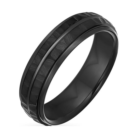 Bling Jewelry Mens Stripe Grooved Titanium Wedding Band Ring - Black Matte Hammered Comfort Fit