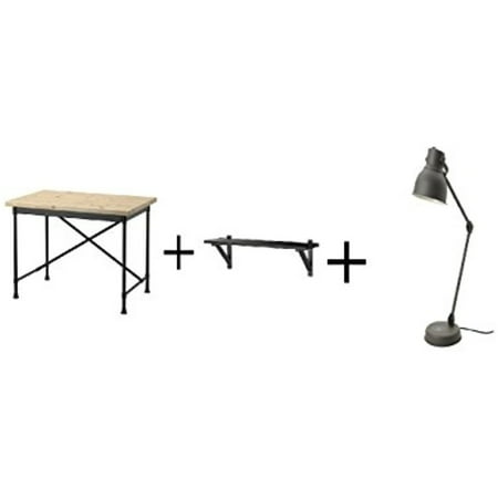Ikea Desk Pine Black Wall Shelf Black Brown Black Work Lamp