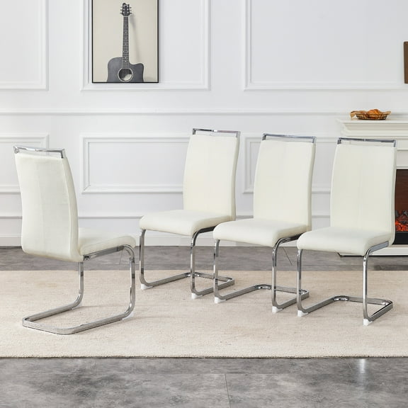 Dining Chairs Luxury - style Dining Chairs. Comfort & Stability in One.The combination of white grainy fabric-like fabric and silver metal legs is stylish and versatile, easily matching various home