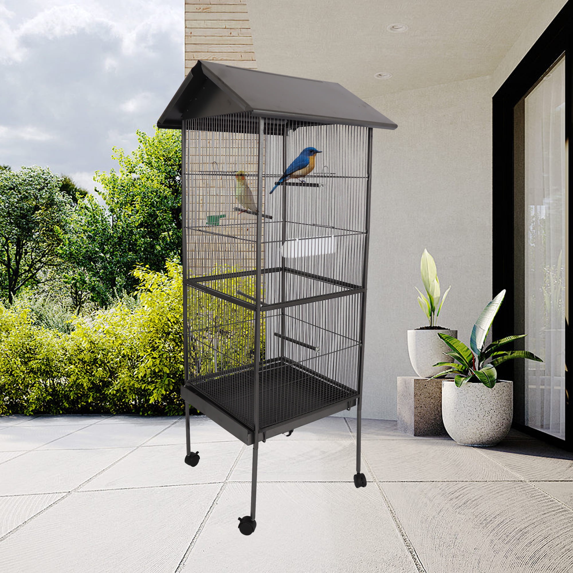 Pefilos 63" Bird Cage for Parakeets, Green Cheek Conures, Pigeons, Indoor Bird Aviaries with Rolling Stand, Metal Bird Aviaries Bird's Nest, Gray Pefilos 63" Bird Cage for Parakeets, Green Cheek Conures, Pigeons, Indoor Bird Aviaries with Rolling Stand, Metal Bird Aviaries Bird's Nest, Gray