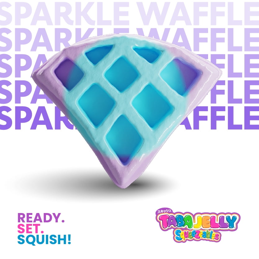 Taba Jelly Squishies Sparkle Waffle - FuFu Squeeze Stress Relief Toy for Kids & Adults - Stretchy & Sticky Fun Sensory Play with Decoration - Relaxing Fidget Toy for Anxiety Relief & Calming Exercise