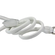 Dogs My Love 4ft Long Round Genuine Rolled Leather Dog Leash White (Small: 3/8 (8mm))
