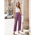 thumbnail image 5 of GIRUNS Women's Casual Wide Leg Pants High Waisted Button Loose Pants with Pockets Business Trousers Eggplant purple M, 5 of 6