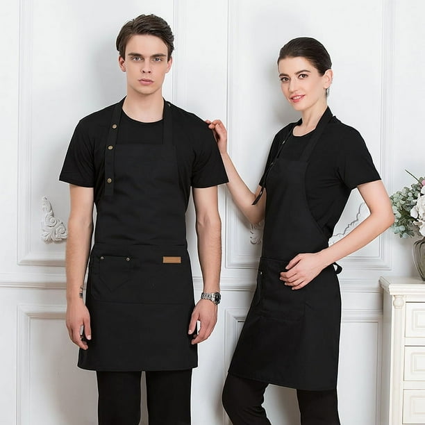 Delantal de cuello con lazo en la cintura para cocina, ropa de trabajo para restaurantes familiares, delantal unisex multicolor