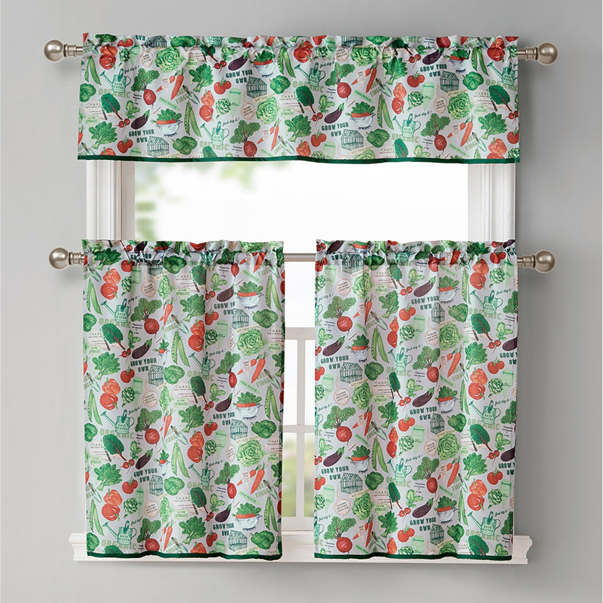 Garden Veggies Printed Kitchen Curtain And Valance Set Linen Tiers 28x36 Valance 56x15 Inches Walmart Canada