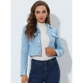 thumbnail image 2 of INSPIRE CHIC Women's Casual Faux Suede Notched Collar Button Up Cropped Jacket with Pockets Light Blue M, 2 of 5