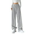 thumbnail image 1 of Pantalones de chándal de cintura alta y pierna ancha para mujer - Tejido de poliéster - Diseño informal de pierna recta, 1 of 8