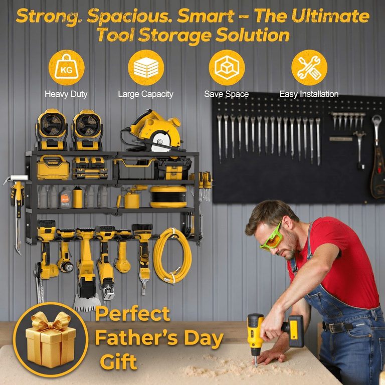 Riousery Heavy Duty Power Tool Organizer Wall Mount, 4-Tier Garage