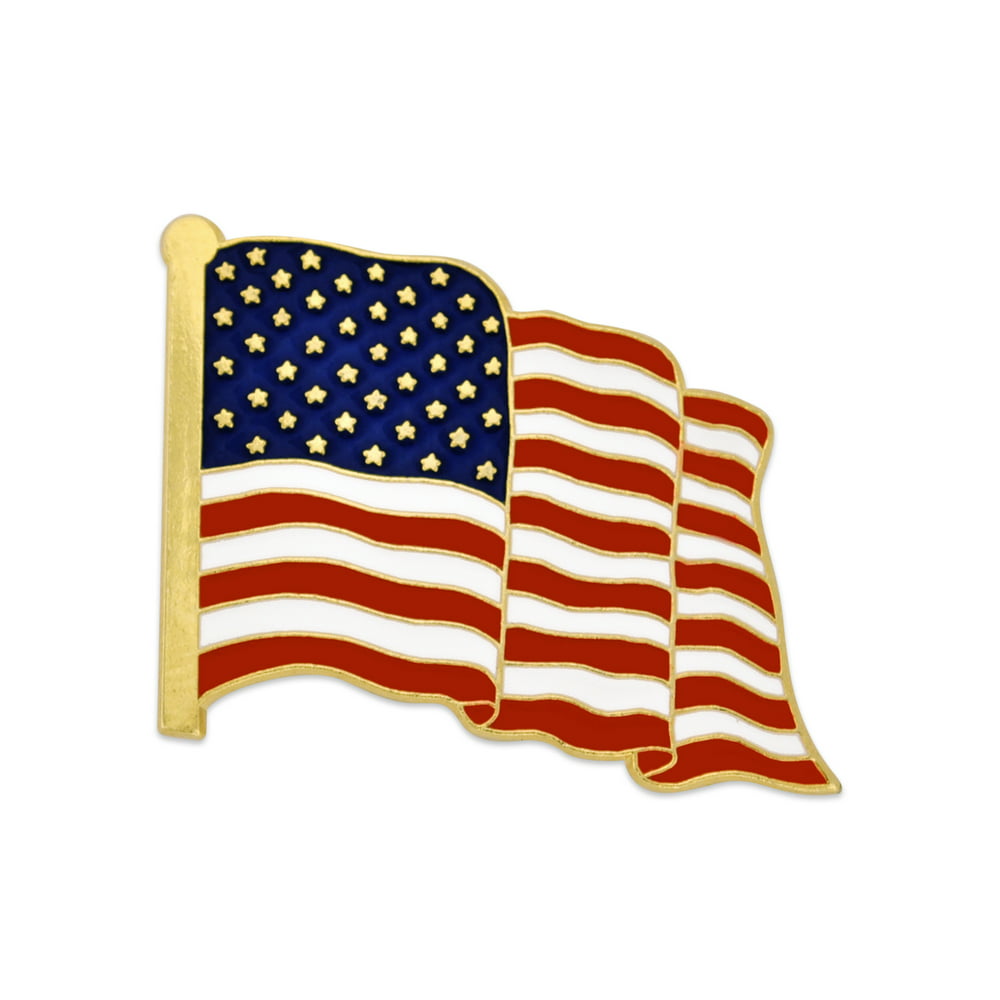 Pinmarts Made In Usa Waving American Flag Enamel Lapel Pin Gold