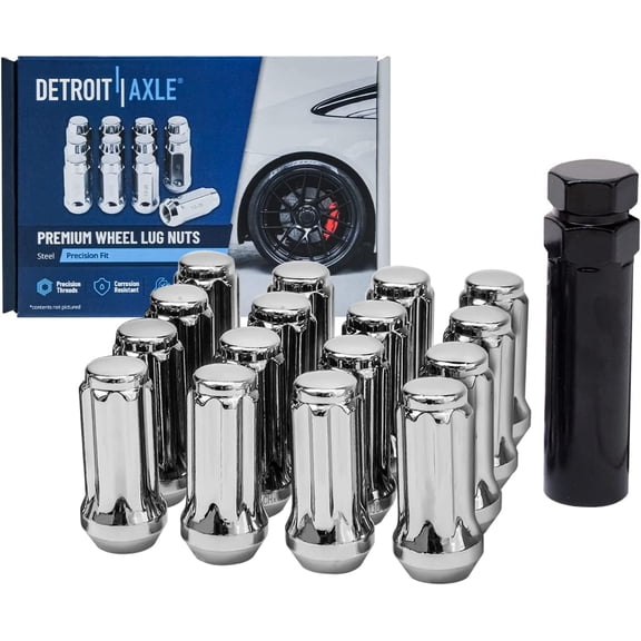 Detroit Axle - 4WD 17pc Wheel Lug Nuts Kit for Chevrolet GMC Silverado Avalanche Suburban Sierra Yukon XL 1500 2500 HD Classic Hummer H2, 16 Wheel Lug Nuts 1 Socket Key Replacement