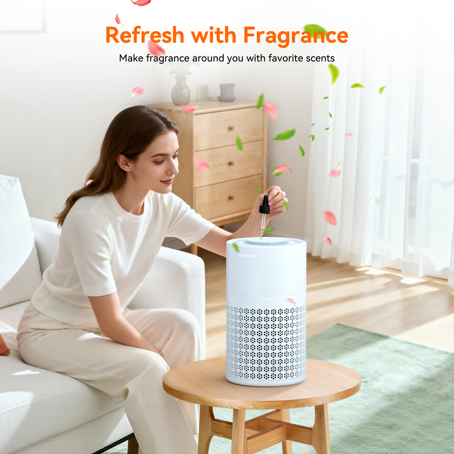 AIRROMI Air Purifier for Home Bedroom Covers 990 Ft² - Hepa 3-in-1 Filter, with Aromatherapy, Night Light & Timer, Remove Smoke, Pet Dander, Odor, Dust,A2001 Blue