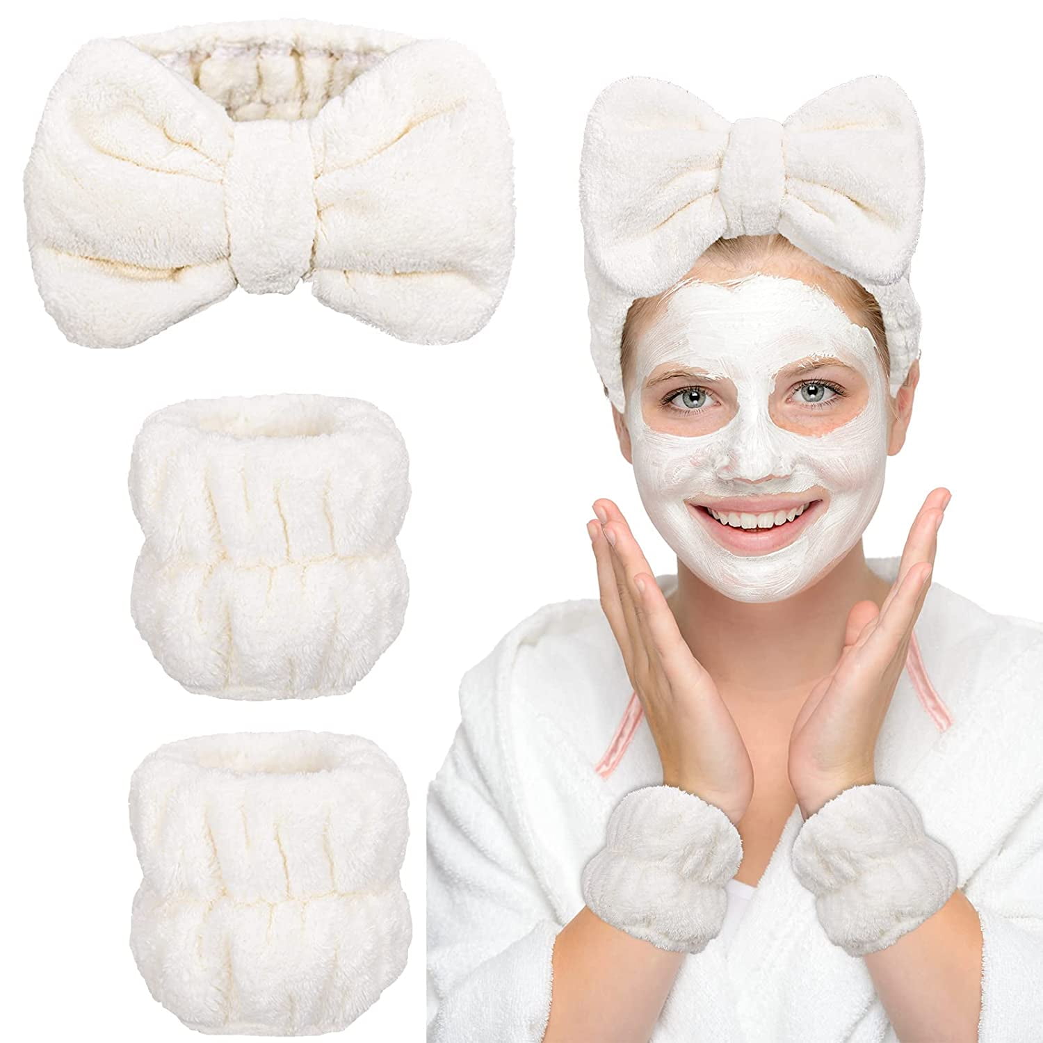 3Pcs Spa Headband Wrist Washband Scrunchies Cuffs Set for Washing Face