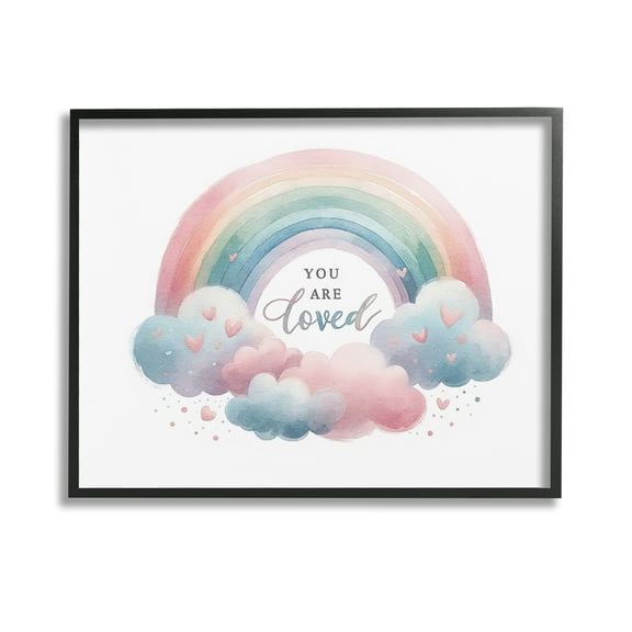 Stupell Industries Loved with Pastel Rainbow Inspirational Painting Black Framed Art Print Wall Art, 14 x 11