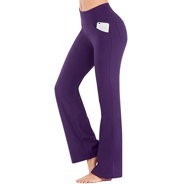 Ritualay Ladies Bottoms Solid Color Leggings Gym Stretch Yoga Pants Boot  Cut Staight Trousers Purple XL