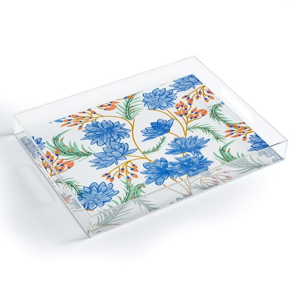 Society6 83 Oranges Hello Tropical Decorative Acrylic Tray 8" x 6 1/4" x 1", Botanical & Floral, Tropical, Flowers