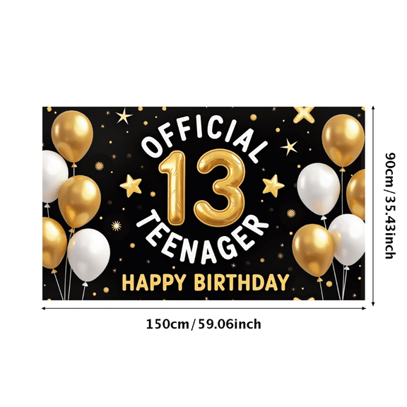 LUUFILx Black Background Happy Birthday Banner with Gold 13 Teenager Design Balloons and Stars Party Decoration Backdrop Photography Props
