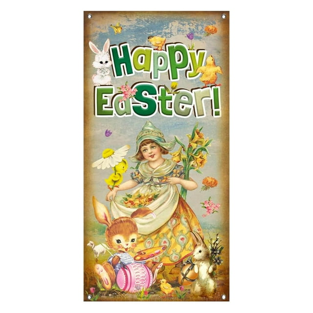 Easter Bunny Door Banner Spring Holiday Decoration Happy Egg Design Hanging Sign For Indoor Outdoor Party Festive Home