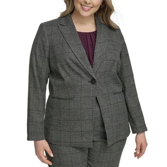 Calvin Klein Women's Menswear One-Button Jacket Charcoal Multi Plus Size 22W