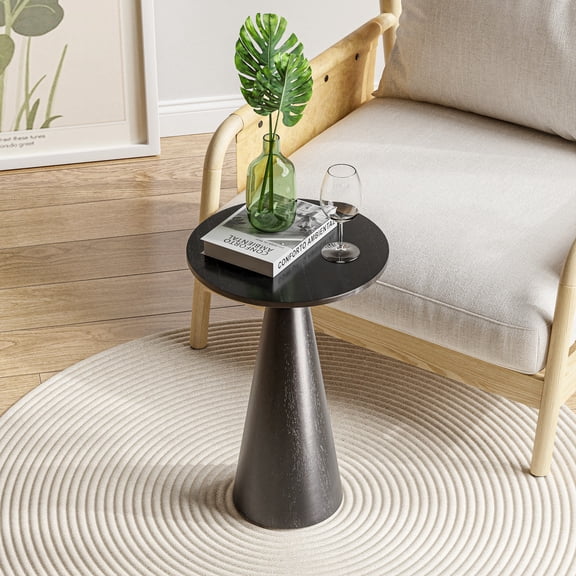 COZAYH Farmhouse Pedestal Small End Table Round Martini Table Wood Plant Stand Rustic Drink Table for Small Space Living Room, Bedroom, Black