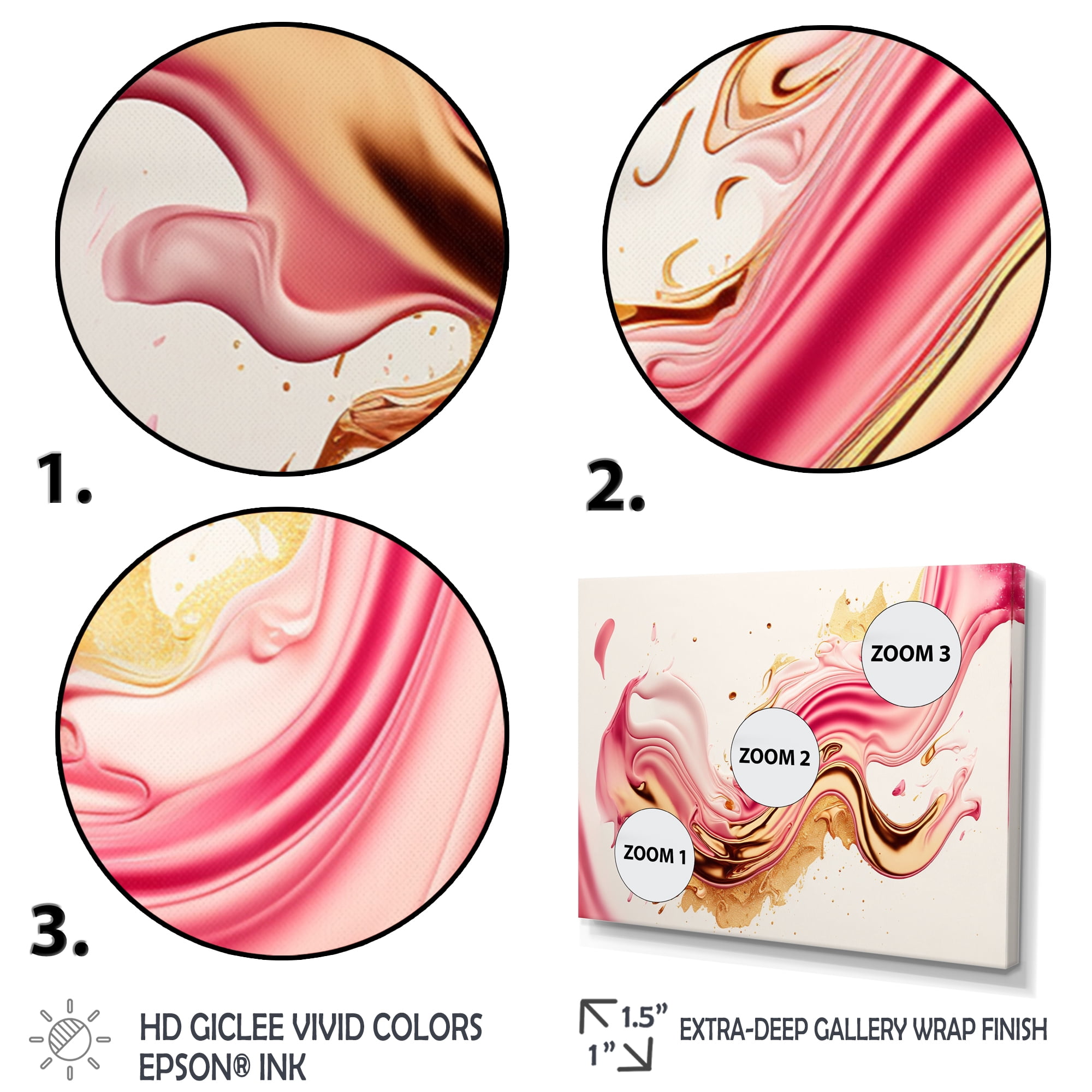 Designart Bold Pink And Gold Flow Art IV Canvas Wall Art