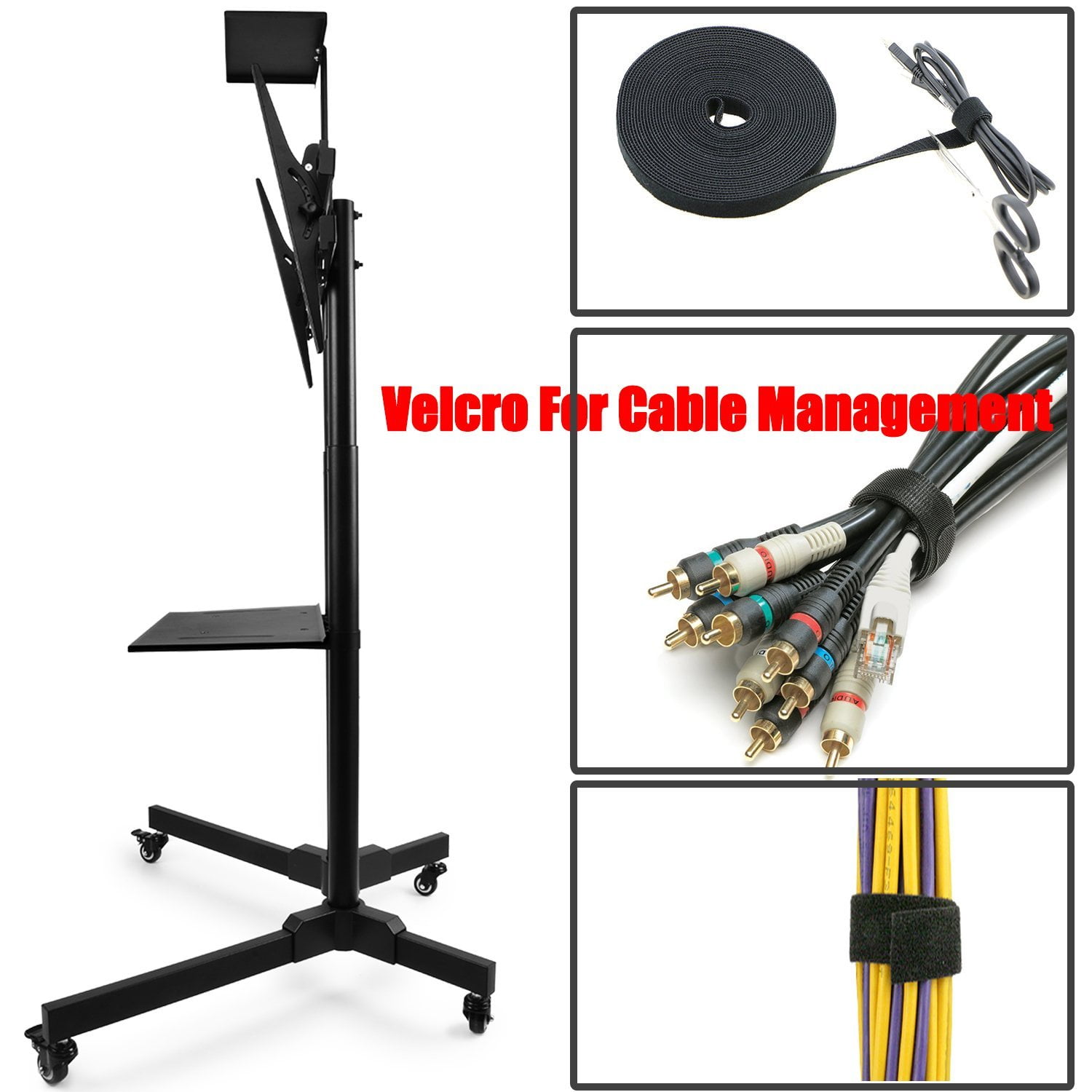 Hoffice Mobile Tv Stand Cart Adjule 32 65 Inches Lcd Led Flat Panel Screen Rolling Mount With Two Shelves And Wheels Supports Up To 110