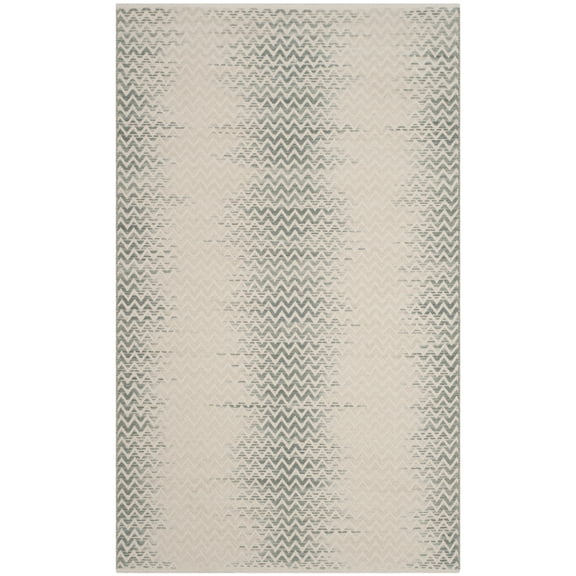 SAFAVIEH Cotton Kilim Kilim Chevron Cotton Area Rug, Dark Green/Ivory, 4' x 6'