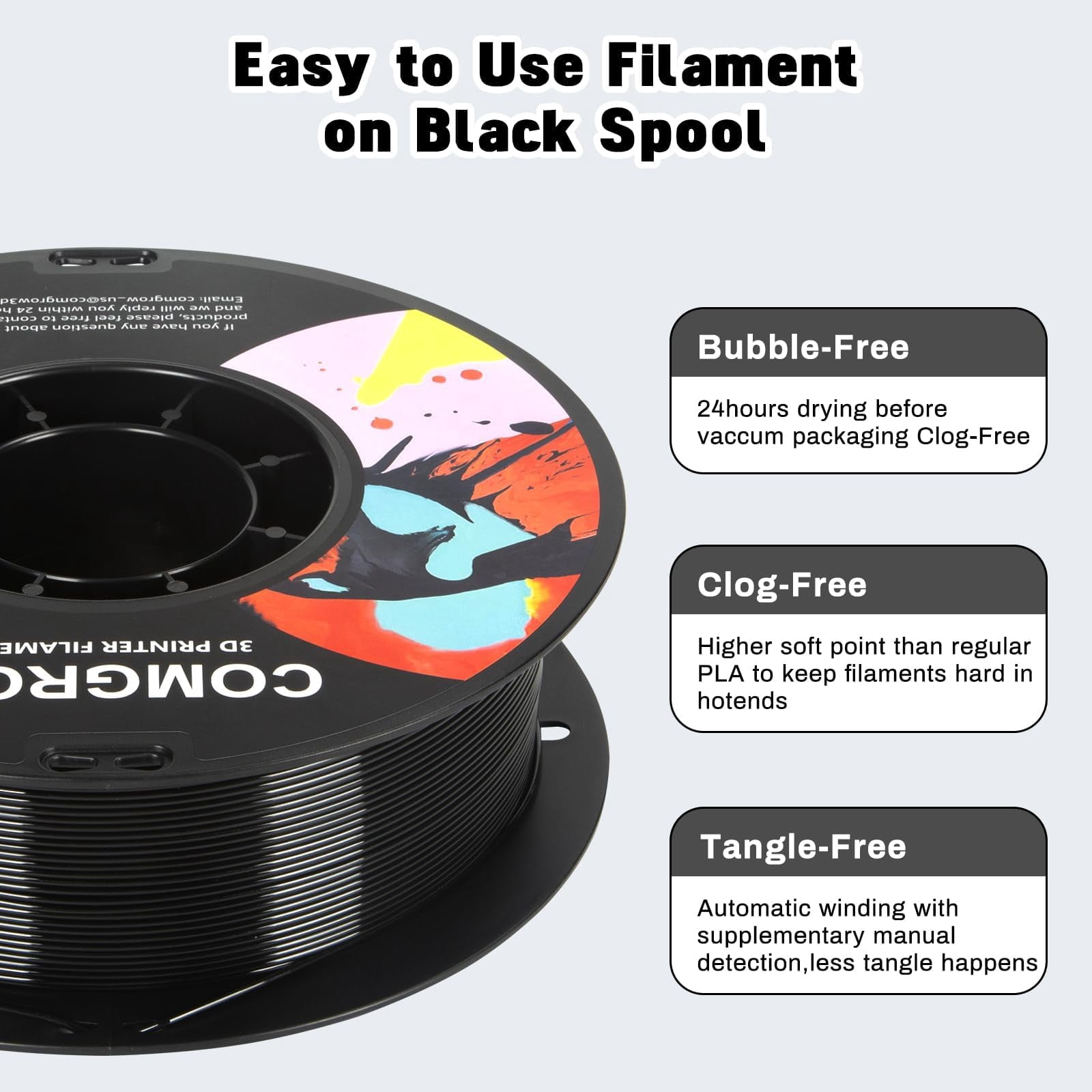 Comgrow PETG 3D Printer Filament 1.75mm, 6 Pack 1kg Spools, High Precision Tough Filament,No Clogging or Bubbles, Compatible with Most FDM 3D Printers(Black/White/Cherry Red/Pine Green/Purple/Brown)