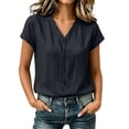 thumbnail image 3 of Tqcoqu Womens Cotton Linen Button Down Shirts,Casual Short Sleeve Solid Summer Blouses Tops with Pocket,Black Women's M-XXXL, 3 of 8